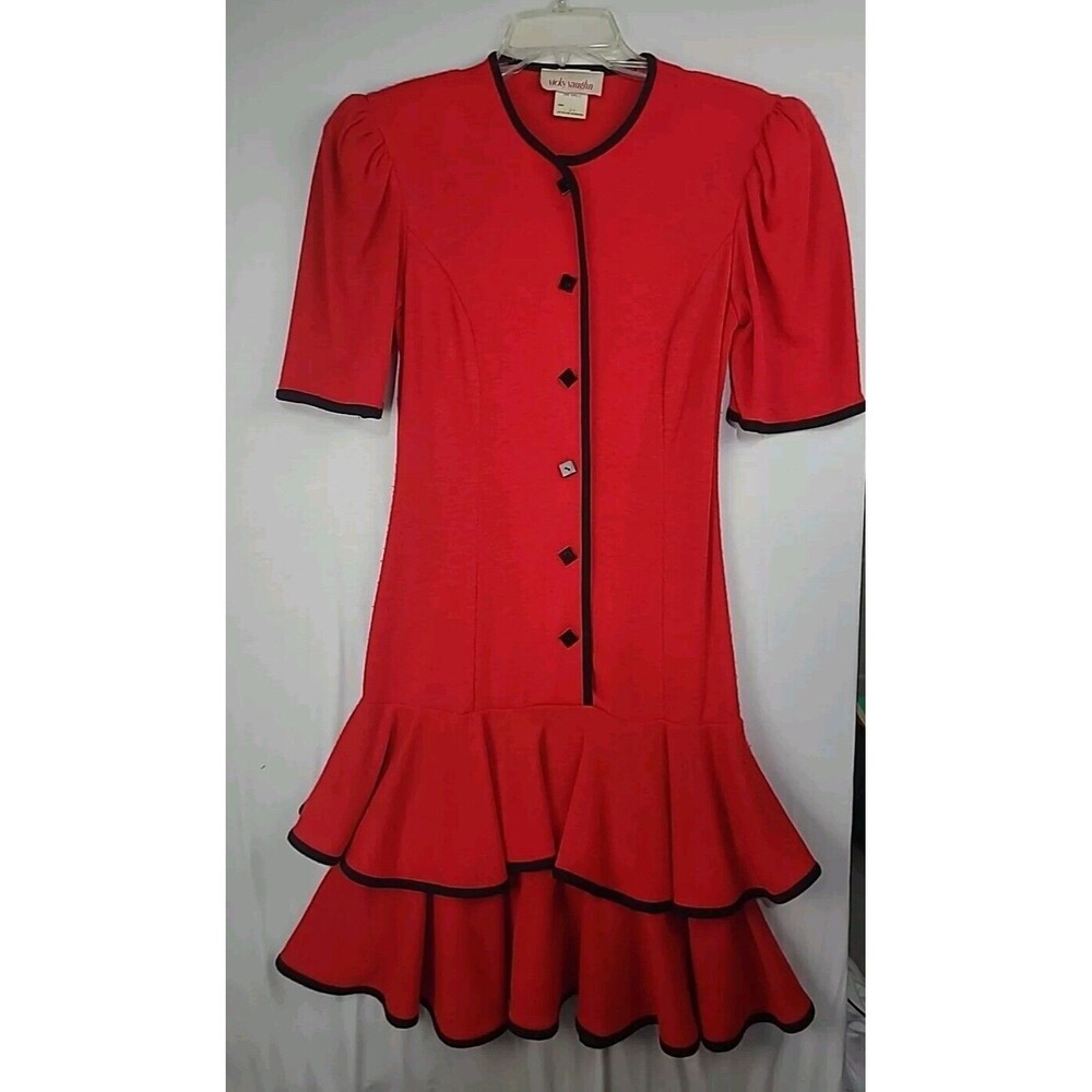 Vintage Vicky Vaughn 3/4 Dress 70's Fit and Flare Puffy Sleeves Jersey READ Desc
